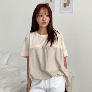 샵앤) 실켓 스트링 루즈핏 투톤 반팔티 BY.G-WSH-3523-베이지