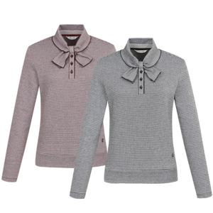 [핑골프][양말증정]여성 넥리본 잔패턴 긴팔 티셔츠 121D3TR153