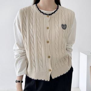 샵앤) 여성 꽈배기 배색 오픈 니트 조끼 21DS-WVS-3765-퍼플