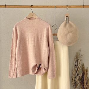 샵앤) 여성 반목 레터링 라인 이너겸 니트 JR-WKN-3953-핑크