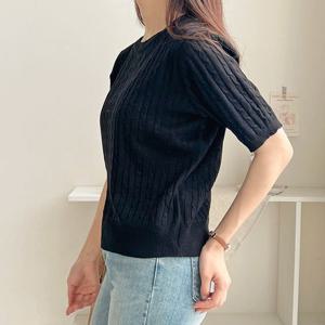 샵앤) 여성 꽈배기 라운드넥 반팔 니트 21DS-WKN-3767-블랙