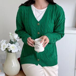 샵앤) 여성 국산 Y 꽈배기 니트 가디건 21DS-WCD-3913-그린
