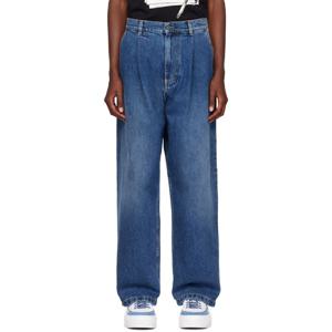 25 FW 모스키노 남성 블루 플리츠 데님 진 242720M186001