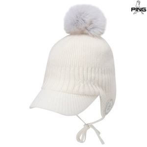 [핑골프][양말증정]여성 방울 귀달이 니트 볼캡 121D4CP351_WH