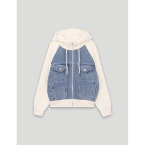 [코데즈컴바인] 데님배색 후드 니트집업 (CKA-PJ382W1)