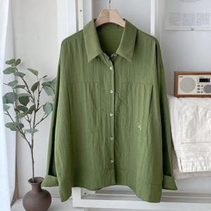 샵앤) 여성 카라넥 바스락 간절기 베이직 블라우스 셔츠 DGB-WBL-4122-그린