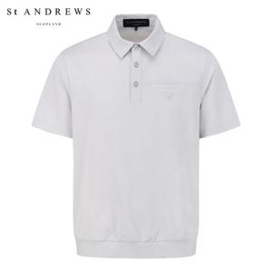 [세인트앤드류스] 남성 솔리드 로고 레터링 칼라 반팔 티셔츠