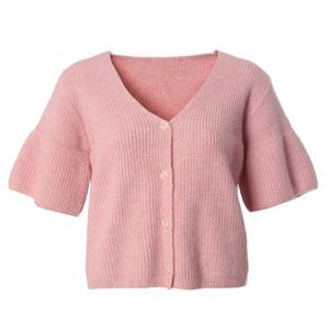 페이지플린  (F5ACA403) 브이넥 러플 크롭 반팔 가디건