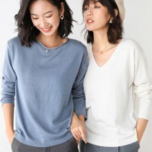 여성 8색 부드러운 봄 가을 브이넥 니트 티셔츠