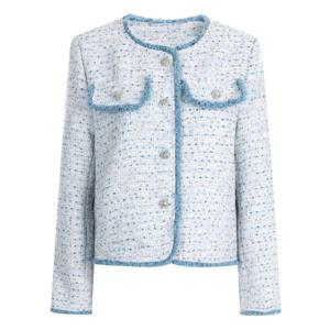 샵앤) 여성 간절기 노카라 청배색 트위드 자켓 JVL-WJK-20284-소라