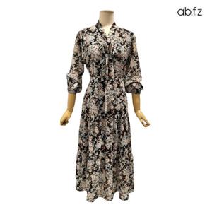 [에이비에프지]V넥 플라워 패턴 긴팔 롱 원피스 APZ1ZO33C