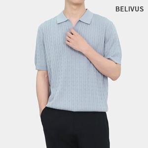 빌리버스 남성 오픈카라 케이블 반팔니트 BRE061