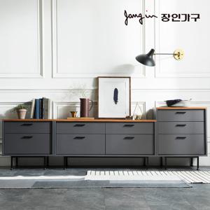 장인가구 루시퍼 그레이 다용도 수납 2400 거실장 세트D