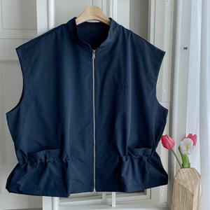 샵앤) 여성 허리 스트링 하프넥 레이어드 루즈핏 조끼 DGB-WVS-4327-네이비