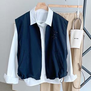 샵앤) 여성 노라카 H자수 밑단스트링 루즈핏 레이어드 조끼 DGB-WVS-4329-네이비