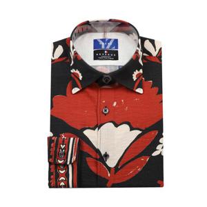 [예작(셔츠)]긴소매 일반핏 구김없는  프린트 YJESUA573-BK