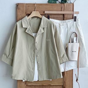 샵앤) 여성 카라넥 단추 자수레터링 5부소매 루즈핏 블라우스 셔츠 DGB-WBL-4372-카키