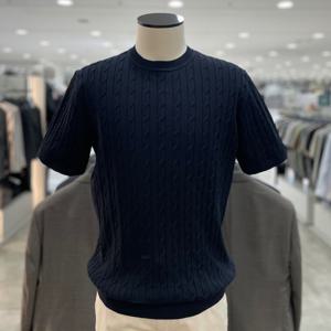 [지오지아]워셔블 꽈배기 반팔 니트티_ABF2ER1103_DNV_DG