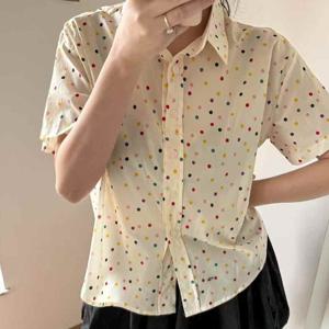 샵앤) 여성 카라넥 컬러풀 도트 반팔 언발 블라우스 셔츠 MSE-WBL-20608-아이보리