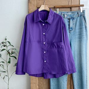 샵앤) 여성 카라넥 절개포켓 바스락 루즈핏 셔츠 DGB-WBL-4334-바이올렛