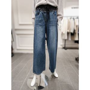 보브 VOV 나일론 배색 세미 와이드 데님 팬츠 (7115255381)