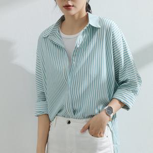 샵앤) 여성 스트라이프 히든버튼 여유핏 세련된 긴팔 블라우스 CL-WBL0318