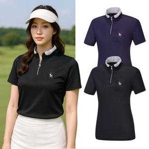 비티알 여성 골프 메탈 원단 반팔 하이넥 반팔 집업 티셔츠 BSC490PT7W