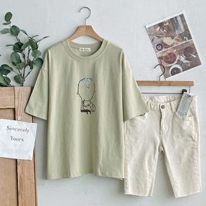 샵앤) 국산 여성 라운드넥 펫보이 여름 반팔 면 티셔츠 FJ-WSH-4596-O그린