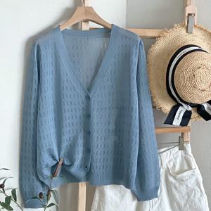 샵앤) 여성 Y단추 실내 냉기 방지 여름 긴팔 가디건 BONG-WCD-4517-블루