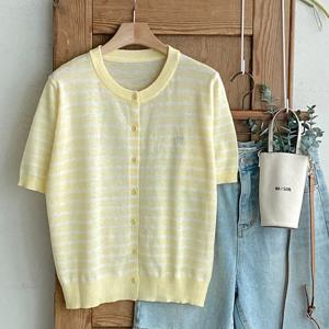 샵앤) 여성 라운드넥 데일리 반팔 니트 가디건 BONG-WCD-4518-옐로우