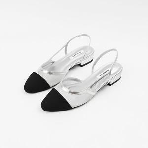 [신난다슈]여성 슬링백 샌들 3cm 여자 뮬 플랫 샌들 망사 투톤 배색 발편한 SKE253037 실버