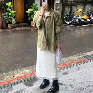 샵앤) 여성 허리밴딩 엠보 레이스 뒷트임 이중 롱스커트 MSE-WSK-20709-아이보리