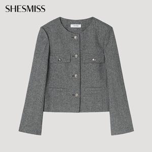 [쉬즈미스] 멜란지 라운드넥 크롭 자켓_SWWJKP32060_BK