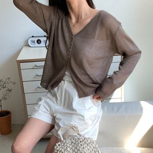 샵앤) 국산 여성 Y단추 햇빛가림 시스루 긴팔 루즈 가디건 21DS-WCD-4620-그린