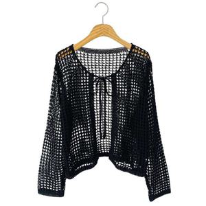 샵앤) 국산 여성 리본 오픈 망사 긴팔 니트 가디건 JLE-WCD-4543-블랙