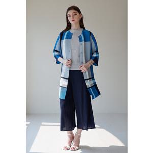 [요이츠]그래픽 체크 플리츠 롱 자켓_YJ04WNPCT04_BL1