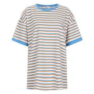 샵앤) 국산 여성 배색 라운드 단가라 루즈핏 반팔 티셔츠 MER-WSH-20712-블루