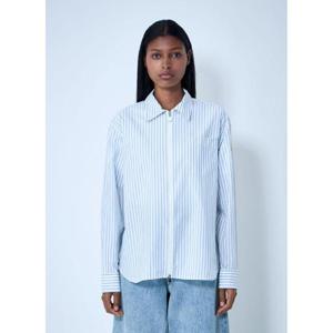 25 FW 몽클레어 여성 로고 패치 스트라이프 셔츠  mon0261009wht