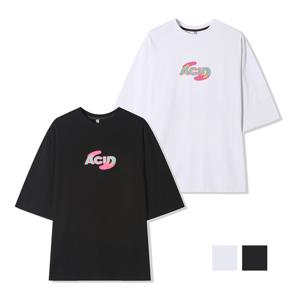 남자 여름 캐주얼 애시드 라운드 반팔 티셔츠 AC-TSH-Q069-화이트