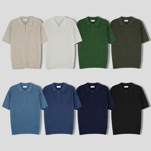 남자 여름 마틴 케이블 반집업 반팔 니트티 SG-KNH-Q009-네이비