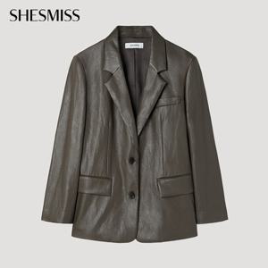 [쉬즈미스] 테일러드 투 버튼 레더 자켓_SWWJKP32030_DK