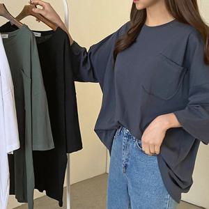 나야홍 / 빅사이즈 507 베이직오버주머니박스티 DNOC505