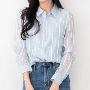 샵앤) 여성 스트라이프 시스루 블라우스 WDM-WBL-KAA8523