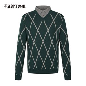 [팬텀] 남성 셔츠 레이어드 패턴 니트 211E3SR161_GN