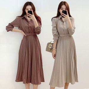 샵앤) 여성 출근룩 허리끈 플리츠 롱 원피스 WLD-WDR-SIS584