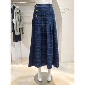 페이지플린  (F5CSK010) 에스닉 배색 버튼 주름 롱 데님 스커트