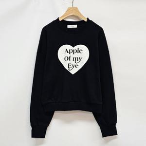 샵앤) 국산 여성 라운드 하트 세미크롭 긴팔 맨투맨 LL-WSH-4840-블랙