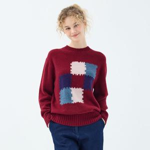 라쿤 블렌드 퍼즐 모티브 크루넥 벨리스 풀오버 (UFKKCN41FN-WINE)