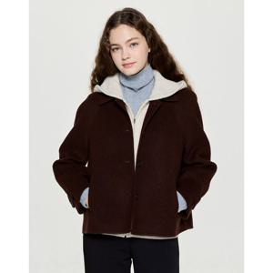 헤지스 여성 25FW 시즌오프캐시미어 블렌디드 발마칸 핸드메이드 숏코트 브라운 HSCO5D903W2