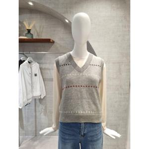 페이지플린  (F5CVT500) 브이넥 플라워 스티치 니트 조끼